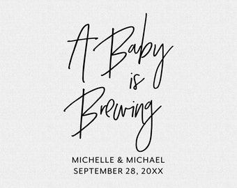 Personalized A Baby is Brewing Bridal Shower Favor Simple Rubber Stamp, Self Inking, Minimalist, Cursive, Drink, Coffee Cups Sleeves (T813)