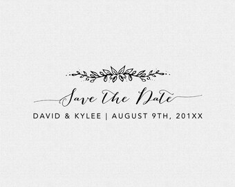 Floral Save The Date Stamp: Custom Rubber Stamp, Vines & Leaves