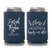 Cheers to Love, Laughter and Happily Ever After, Personalized Can Coolers, Wedding Favors, Beer, Can Sleeves, Navy, Calligraphy - T411 