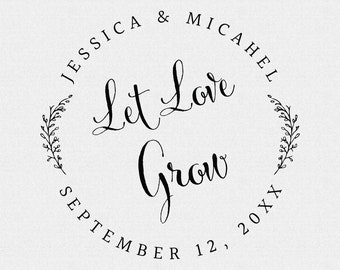 Let Love Grow Stamp, Wedding Stamp, Wedding Decor, Wedding Favor, Wedding Seed Packet Stamp, Floral, Branch, Vines, For Succulents (T824)