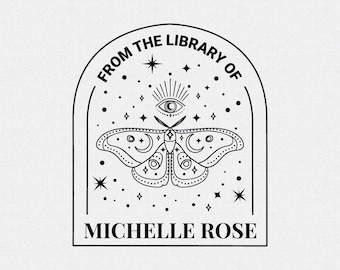 Personalized Moth Library Stamp: Custom Celestial Book Stamp