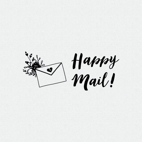 Happy Mail Packaging Stamp, Snail Mail, Pretty Packaging Stamp, Envelope with Flowers Stamp, Shipping Stamp, Etsy Shop Stamp (W5)