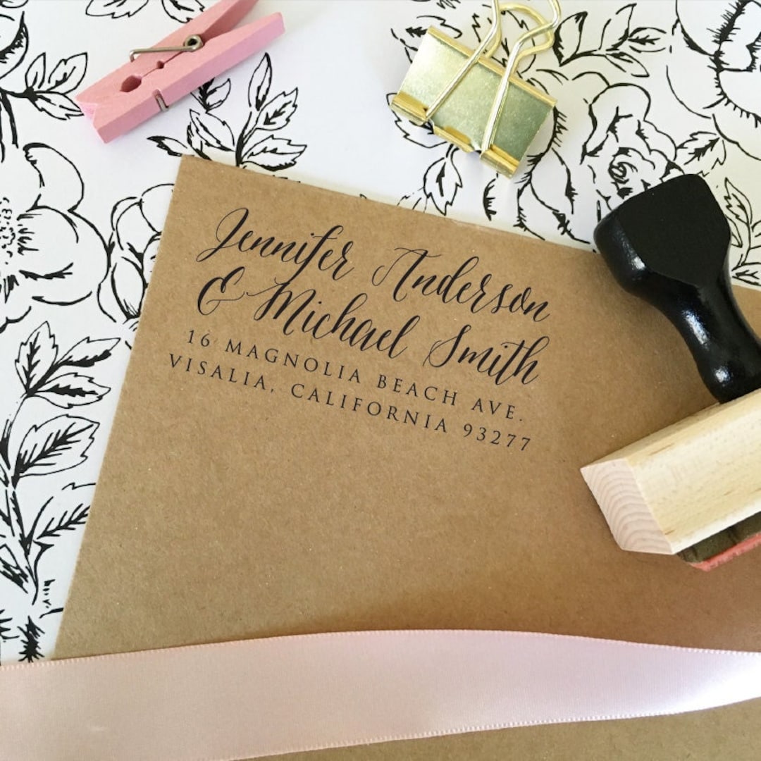 Calligraphy Return Address Stamp: Two Names, Wedding Invitations - Etsy