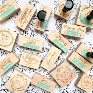 Let Love Brew Stamp, Wedding Favor, Thank You Stamp, Self Inking Stamp, Wood Handle, Circle Stamp, Personalized, Floral, Wreath T128 image 2