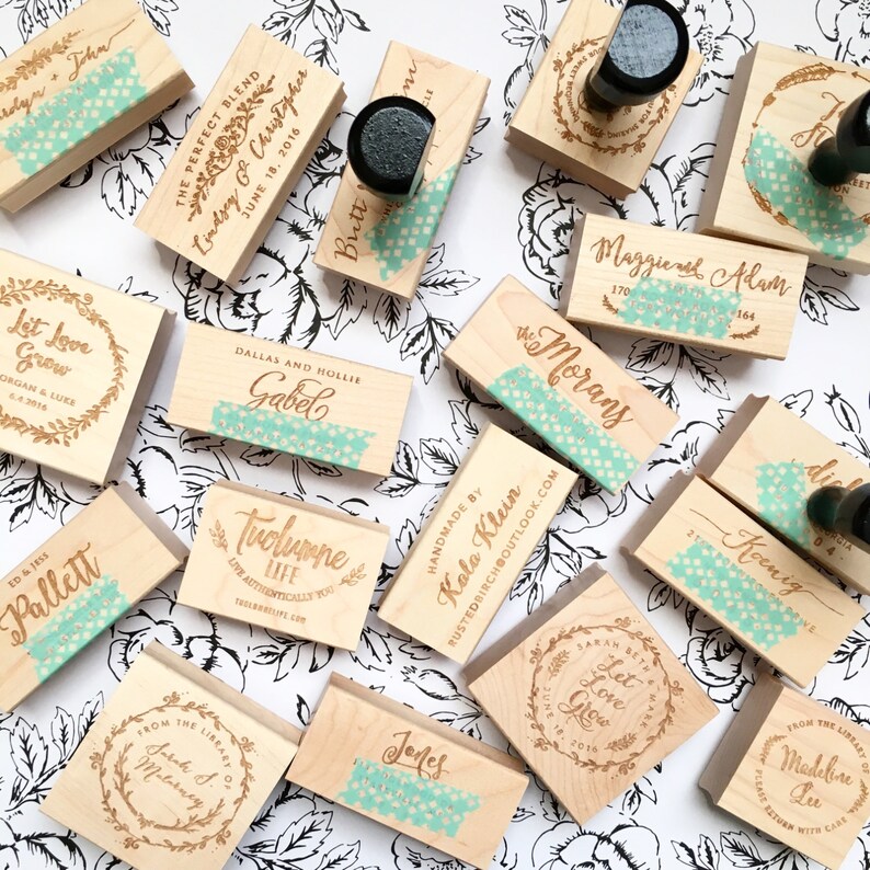 Let Love Brew Stamp, Wedding Favor, Thank You Stamp, Self Inking Stamp, Wood Handle, Circle Stamp, Personalized, Floral, Wreath T128 image 2