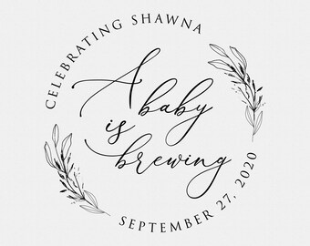 Personalized 'A Baby is Brewing' Stamp: Baby Shower Favor
