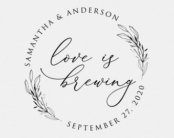 Love is Brewing Stamp, Coffee Sleeve Stamp, Wedding Favors, Coffee Sleeve, Personalized Coffee Sleeves, Love is brewing (T611)