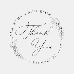 Custom Thank You Stamp, Wedding Favor, Self Inking Stamp, Wood Handle, Circle Stamp, Personalized, Floral, Whimsical (T913)