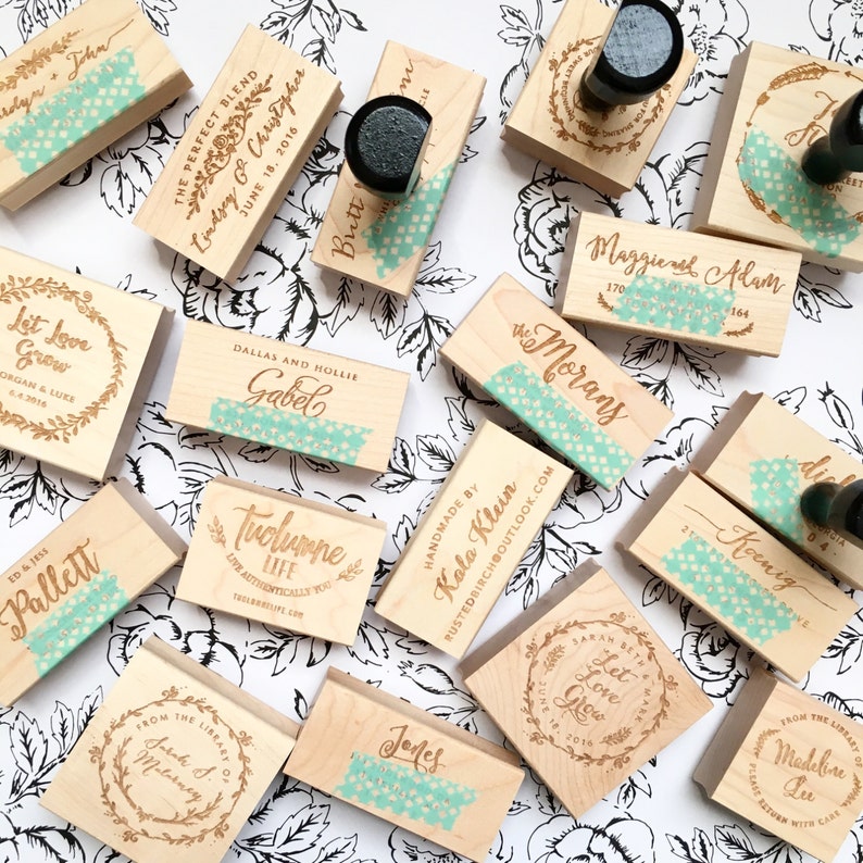 Business Stamps, Custom Handmade By Stamp, Self Inking Stamp, Wood Stamp, Business Card Stamp, Made with Love, Decorative T897 image 2