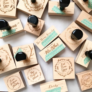 Personalized With Love Wedding Favor Stamp, Stamp for Wedding Favor Gift Tags, Round, Circle, Self Inking, Floral, Vines, Elegant T915 image 3