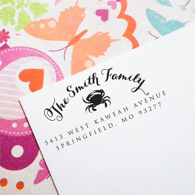Crab Address Stamp Calligraphy Stamp Housewarming Gift Wood Stamp with handle Self Inking Stamp T103 Custom Return Address Stamp
