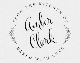 Personalized 'From The Kitchen Of' Stamp: Floral Baked With Love, Custom Self Inking