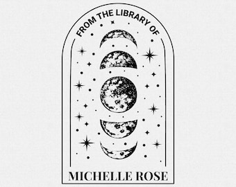 Moon Phase Library Stamp: Personalized Celestial Book Stamp
