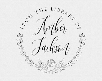 Personalized Library Book Stamp, Rose & Leaves, Teacher Gift