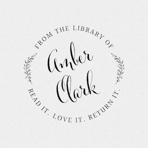 Personalized Library Book Stamp: Floral Wreath, Round Book Plate