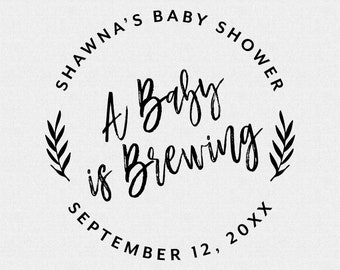 Personalized A Baby is Brewing Bridal Shower Favor Wreath Rubber Stamp, Self Inking, Tropical Summer, Wedding Drink and cups Decor (T728)