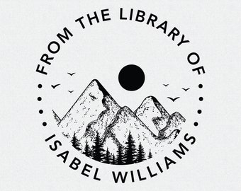 Personalized Book Stamp: Scenic Mountain Library Embosser, Gifts for Readers
