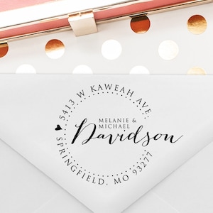 Custom Return Address Stamp: Circle Design, Self Inking or Wood