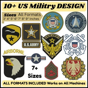 Lot de motifs de broderie militaire des États-Unis, pack de logos des forces armées américaines Logo personnalisé Design tendance 7 tailles et plus Tous les formats Téléchargements instantanés