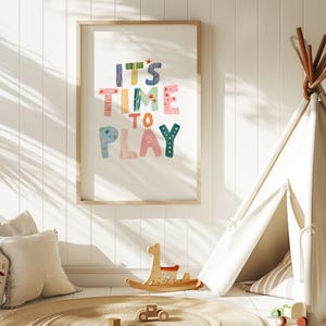 Kids Playroom Printable Wall Art, It's Time to Play Poster, Colorful Typography Print, Toddler Room Decor, Modern Nursery Wall Art