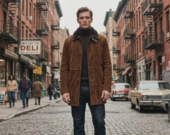 Handmade Walt Longmire Sheriff Leather Jacket | Robert Taylor Inspired Suede Leather Long Coat Western Cowboy Style.