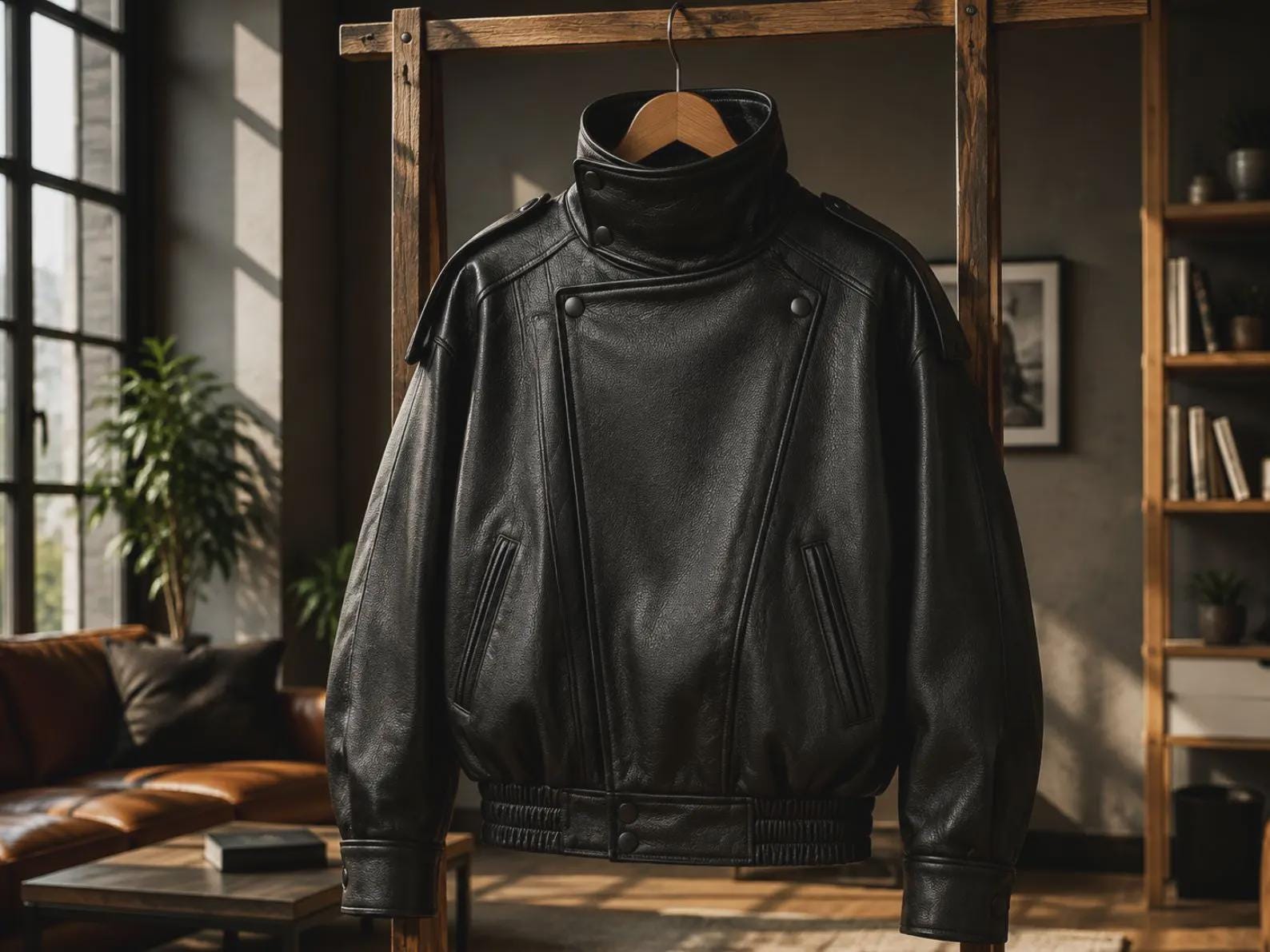 High Neck Leather Jacket - Etsy