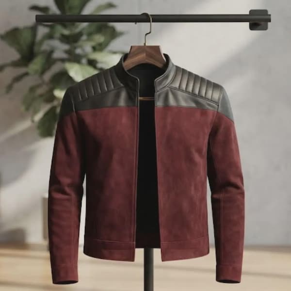 Handmade Futuristic Sci Fi Maroon Jacket | Unisex Generation Cosplay Suede Leather Coat