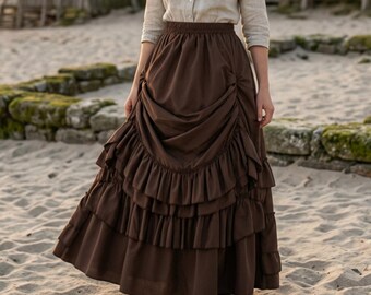 Victorian Ruffle Maxi Skirt – Gothic Renaissance Skirt – Vintage High Waist Costume Skirt – Steampunk Layered Medieval Skirt