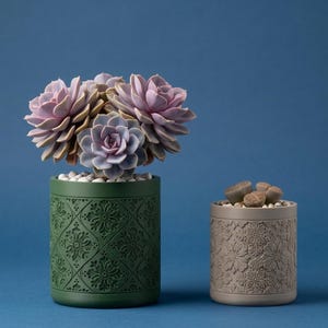 Cache-pot succulente mandala en relief | Jardinière cylindrique florale géométrique vintage pour cactus et plantes d'intérieur