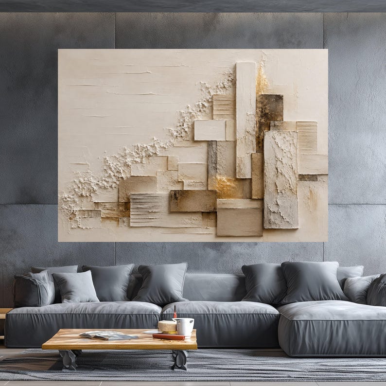 Neutral Tones Abstract Geometric Canvas Wall Art, Modern Minimalist ...