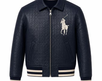 Big Pony Polo Ralph Lauren  Leather Bomber Jacket Croc Embossed Mens