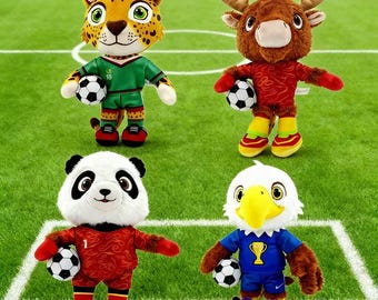 Soccer Animal Mascot Plush Toy Set,Football Themed Stuffed Doll Collection, Sports Animal Plush Gifts,Four-Piece Sports Mascot Plush Set