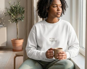 PCOS Warrior Embroidered Crewneck for Women | Chronic Illness Support | Wellness Apparel