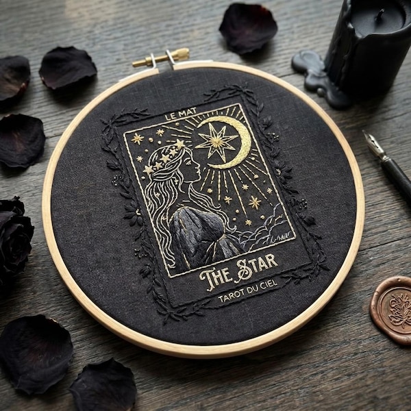 The Star Celestial Woman Witchy Goth DIY Craft Tarot Embroidery Kit Spiritual Gift Relaxing Celestial Hoop Art Hobby