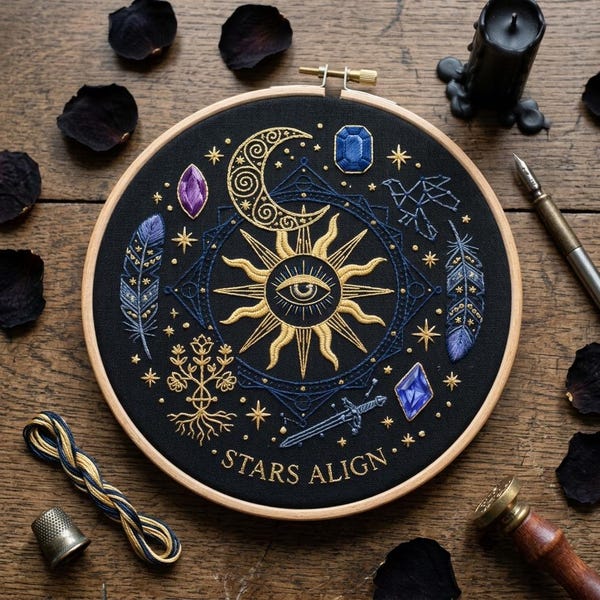 Celestial Sun and Moon Embroidery Kit | Stars Align Mystical Craft | Beginner Witchy Wall Art Gift