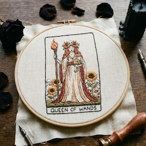 Queen of Wands Tarot Embroidery Kit | Modern Witchcraft DIY Craft | Occult Wall Art Gift