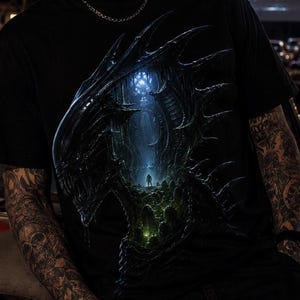 Alien Hive Queen T-Shirt, Sci Fi Horror Graphic Tee, Biomechanical Creature Design
