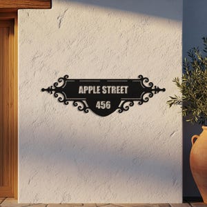 Personalized Scroll Address Sign, Custom Victorian House Number Plaque, Ornamental Metal Entryway Decor, Elegant New Home Gift, Curb Appeal