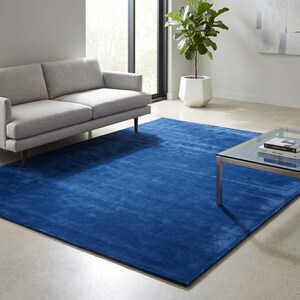 The Cobalt Plush Collection | Vibrant Blue Hand-Tufted New Zealand Wool Rug | Solid Color Contemporary Carpet | Modern Minimalist Decor
