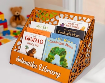 Personalized Toddler Bookshelf, Front Facing Montessori Book Shelf, Wooden Book Organizer for Nursery and Playroom