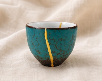 Kintsugi Tasse Türkisfarbene Keramik Teetasse Japanische Wabi Sabi Keramik Dekor Goldreparatur Tasse Einzigartiges Wohnkultur Sinnvolles Geschenk für Sie