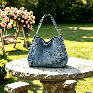 Vintage gewassen denim draagtas, verstelbare riem grote capaciteit casual crossbody tas, vintage patchwork denim hobo schoudertas cadeau voor haar