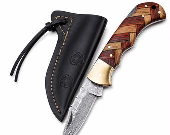 Custom Handmade Damascus Steel Outdoor Folding Pocket Knife Everyday Carry Collectible Gift Knife