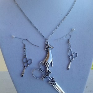 Hand and Scissors Necklace and Scissors Earrings