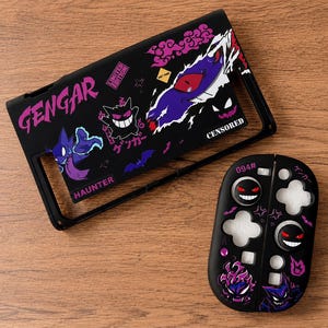 May include: A black gaming console protective case and controller cover set featuring purple and pink Gengar and Haunter character graphics. The case includes the text GENGAR, HAUNTER, LIMITED EDITION, and CENSORED, while the controller cover displays 094#.