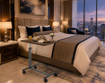 Overbed Table with Wheels Adjustable Bedside Tray Table