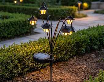 Solar Lantern Garden Lights Set of 6, Retro Street Lamp Stake Lights, Vintage Outdoor Lantern Décor for Yard Patio Courtyard Pathway
