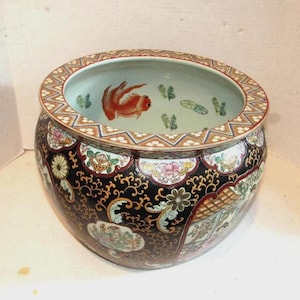 Vintage Koi Planter, Pot, Jardiniere Bowl, Geisha Yard Decor, Garden, Patio, Lanai, Indoor Outdoor, Floral, Large Asian Planter, Landscaping