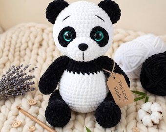 Crochet Panda Amigurumi Pattern, Plush Black White Stuffed Toy, Kawaii Nursery Bear Gift, Crocheted Eye Patch Plushie, PDF Instant Download