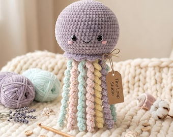 Crochet Jellyfish Amigurumi Pattern, Ocean Plush Stuffed Toy Pastel Tentacles, Kawaii Sea Creature Gift, Nursery Decor, PDF Instant Download